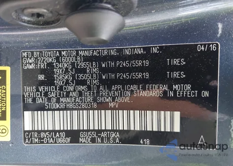 2016 Toyota Highlander Limited V6 from USA, damaged, VIN 5TDDKRFH8GS280318